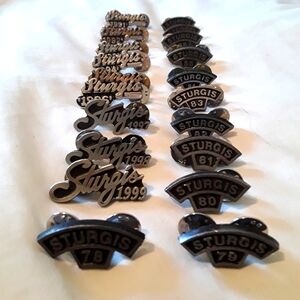 Bundle of 20/ Sturgis Motorcycle Rally year pins/1978-1999/3 styles/silver tone